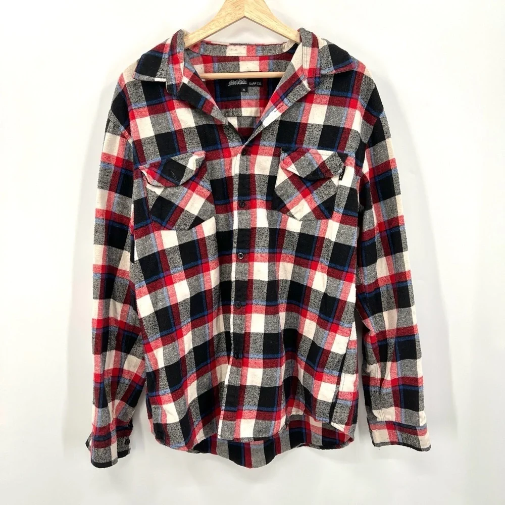 MILOKAI Boy's Black Red & White Plaid Button Down Shacket Size XL